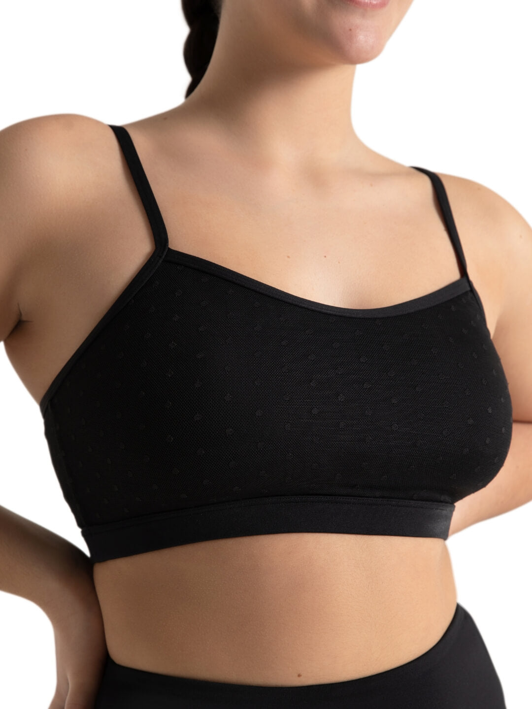Spot On Adults Mesh Overlay BraTek® Bar Top, featuring a breathable mesh overlay and supportive fit - black